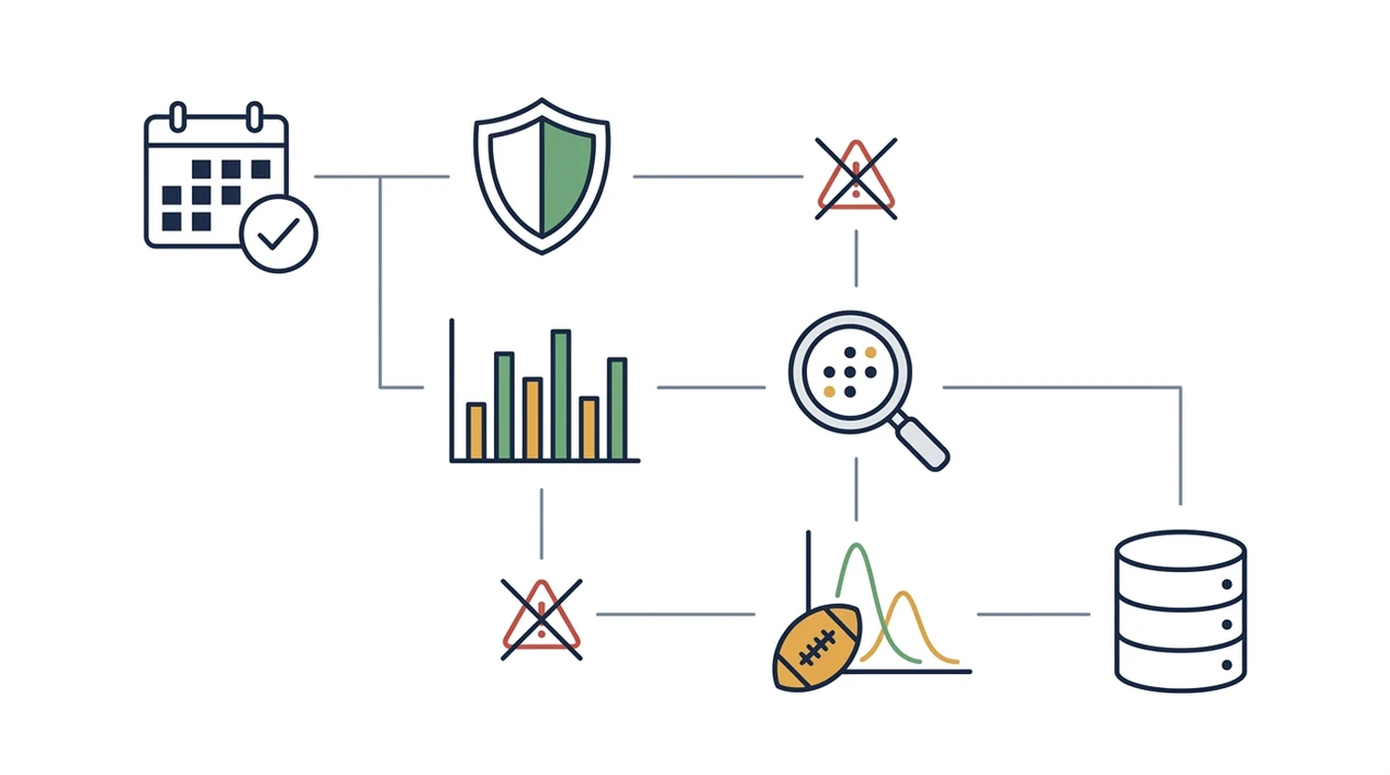 A clean checklist illustration shows icons for track record, data, odds checks, and risk warnings.