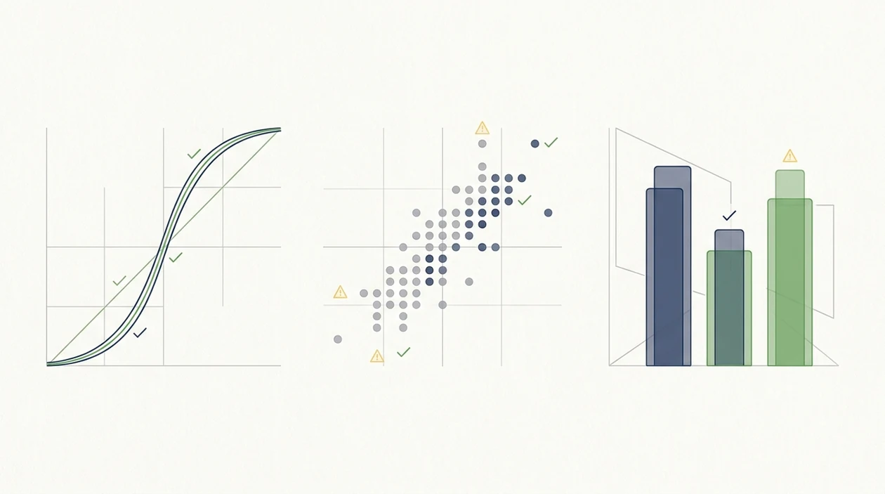 A clean abstract diagram shows calibration curves, probability bars, and match-result dots for model evaluation.