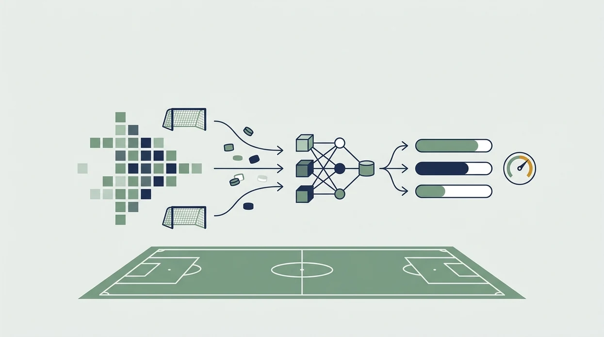 A clean diagram shows Poisson score probabilities flowing into a machine learning football model.