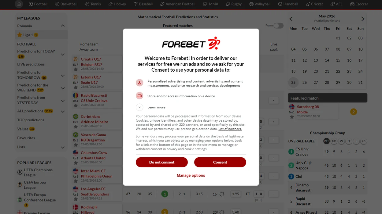 Forebet interface screenshot